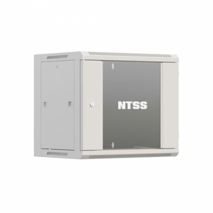 Шкаф настенный телекоммуникационный NTSS W 12U 600х600х635мм, 2 профиля 19, дверь стеклянная, боковые стенки съемные, задняя стенка, разобранный, серый RAL 7035