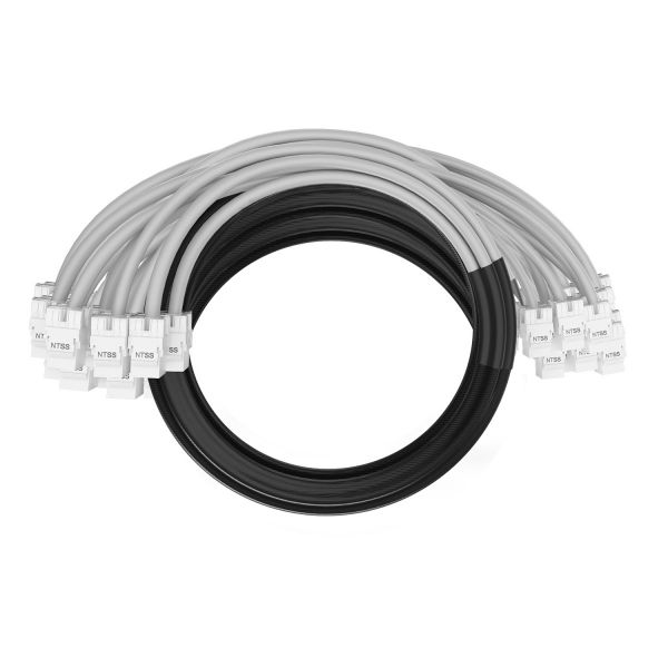 Кабельная сборка NTSS PREMIUM 24pc, UTP CAT6A, оконцована разъемами KEYSTONE RJ45 UTP CAT6A, заделка в чулке, вывод 0.6м, длина 23м, LSZH, серый