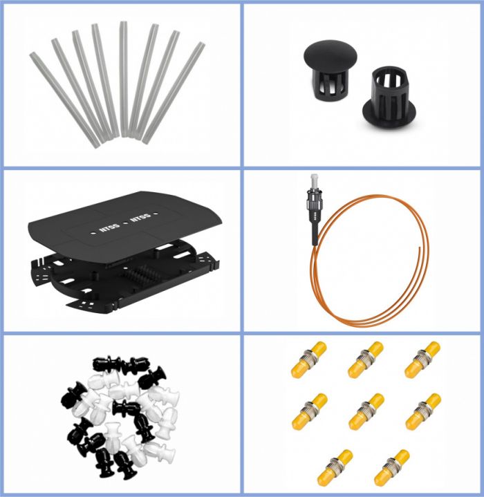 Кросс NTSS оптический настенный, укомплектованный, 12 портов ST/UPC, 62.5/125 мкм (планки, сплайс-кассета, пигтейлы, КДЗС, адаптеры) серый RAL 7035