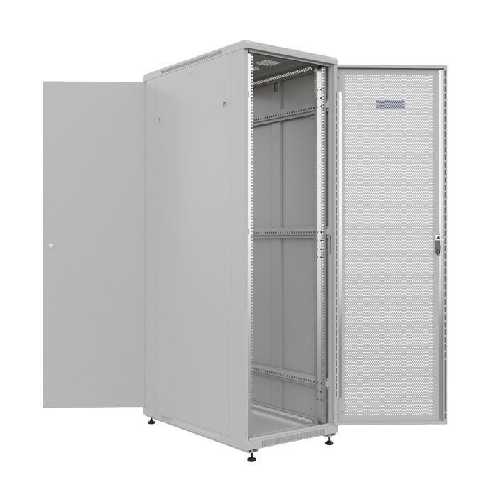 Шкаф напольный универсальный серверный NTSS R 47U 800х1000мм, 4 профиля 19, двери перфорированная и сплошная металл, боковые стенки съемные, регулируемые опоры, разобранный, серый RAL 7035