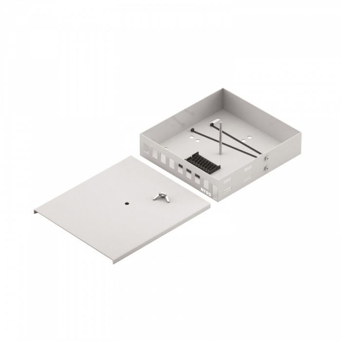 Кросс NTSS оптический настенный Микро 8, укомплектованный, 4 порта LC/UPC duplex, 50/125 мкм ОМ4 (сплошная панель, ложемент, пигтейлы, КДЗС, адаптеры) серый RAL 7035