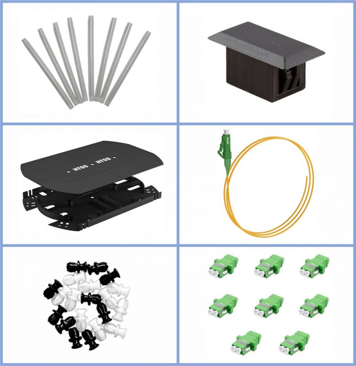 Кросс NTSS оптический 19'' укомплектованный 1U, 10 портов LC/UPC duplex, 9/125 мкм (планки, сплайс-кассета, пигтейлы, КДЗС, адаптеры) серый RAL 7035