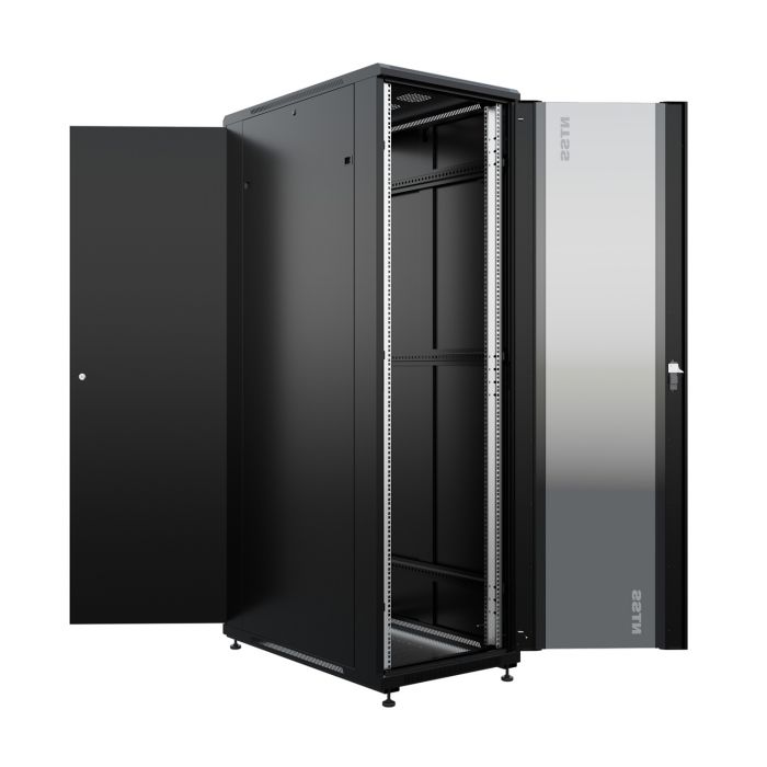 Шкаф напольный универсальный серверный NTSS R 22U 600х1000мм, 4 профиля 19, двери стекло и сплошная металл, боковые стенки съемные, регулируемые опоры, разобранный, черный RAL 9005
