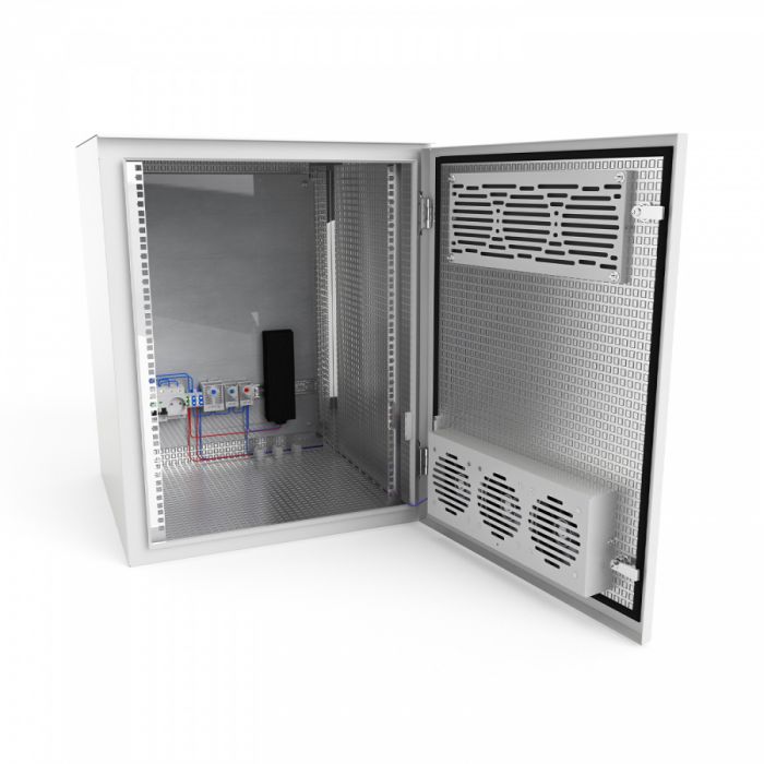 Шкаф настенный климатический NTSS WT 15U (ШхВхГ) 600x770x500 мм, 4 профиля 19, с обогревом 150W и вентиляцией, IP55, серый RAL 7035