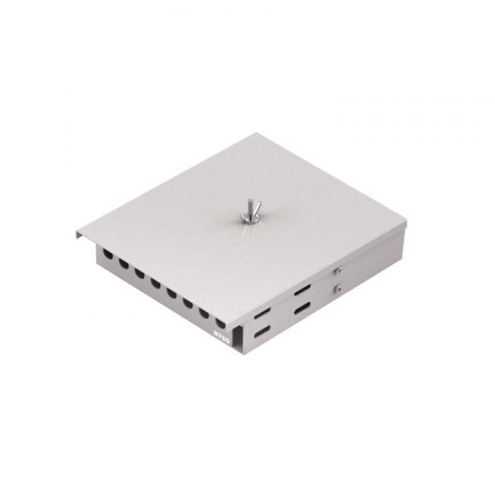 Кросс NTSS оптический настенный Микро 8, укомплектованный, 4 порта ST/UPC, 50/125 мкм ОМ4 (сплошная панель, ложемент, пигтейлы, КДЗС, адаптеры) серый RAL 7035