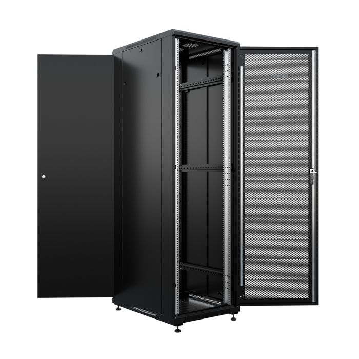 Шкаф напольный универсальный серверный NTSS R 22U 600х800мм, 4 профиля 19, двери перфорированная и сплошная металл, боковые стенки съемные, регулируемые опоры, разобранный, черный RAL 9005