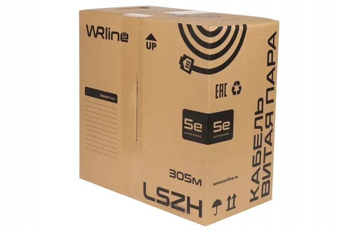 WRline WR-UTP-4P-C5E-LSZH-GY Кабель витая пара, неэкранированный U/UTP, категория 5e, 4 пары (0,50 мм), одножильный, внутренний, LSZH, нг(A)-HF, серый, 305 м