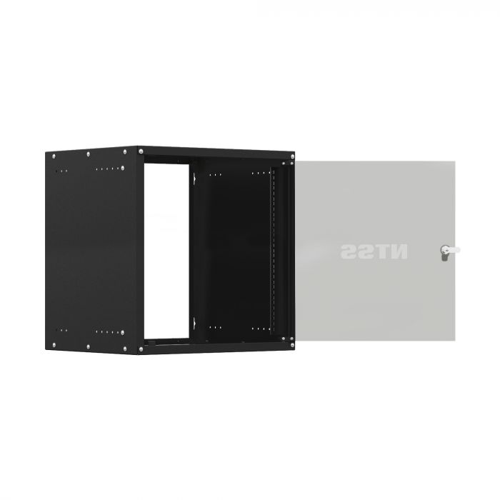Шкаф настенный телекоммуникационный NTSS LIME 18U 550х450х900мм, 2 профиля 19, дверь стеклянная, боковые стенки несъемные, разобранный, черный RAL 9005