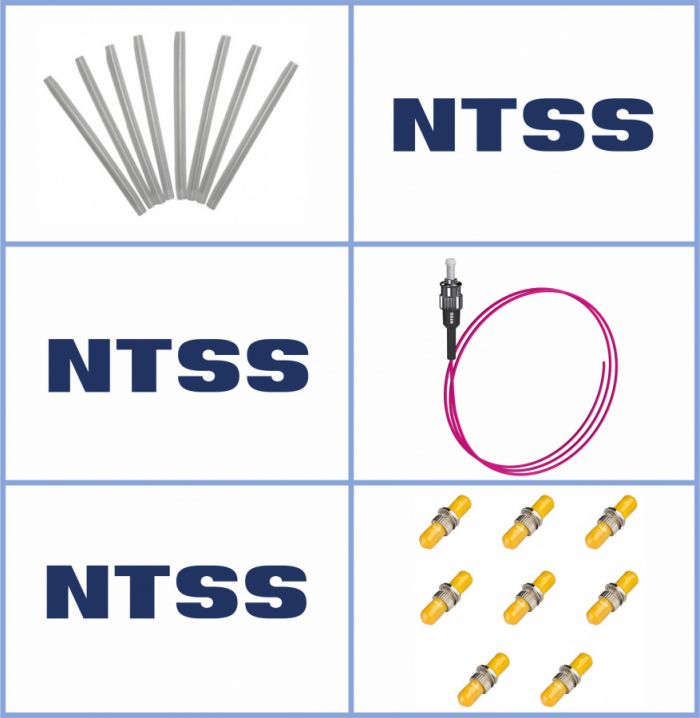 Кросс NTSS оптический настенный Микро, укомплектованный, 4 порта ST/UPC, 50/125 мкм ОМ4 (сплошная панель, ложемент, пигтейлы, КДЗС, адаптеры) серый RAL 7035