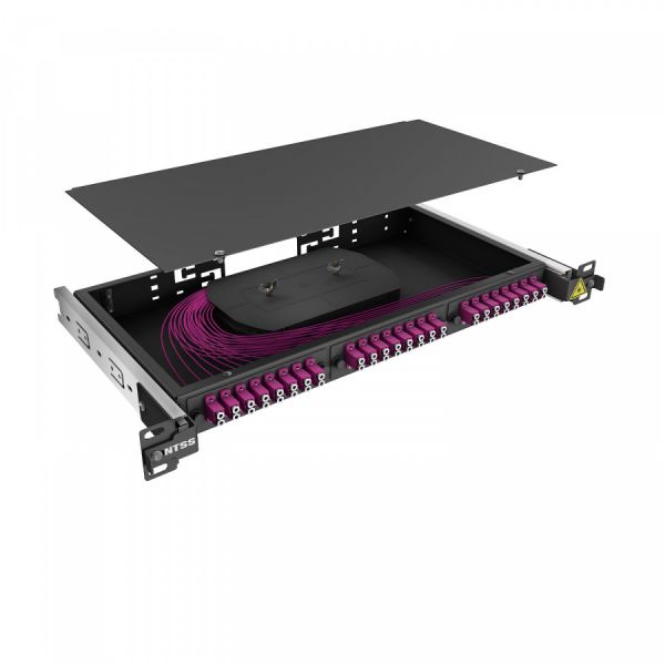 Кросс 19" NTSS PREMIUM выдвижной, предсобранный 1U, 16 портов LC/UPC duplex, 50/125 мкм OM4, черный