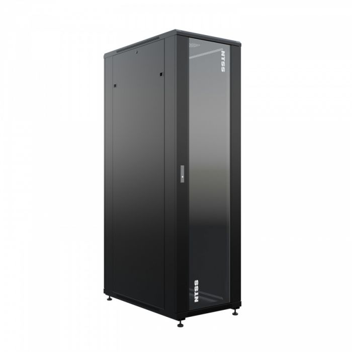 Шкаф напольный универсальный серверный NTSS R 42U 600х1000мм, 4 профиля 19, двери стекло и сплошная металл, боковые стенки съемные, регулируемые опоры, разобранный, черный RAL 9005