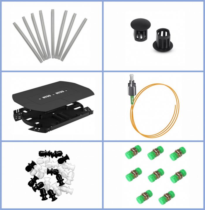 Кросс NTSS оптический 19'' укомплектованный 2U, 32 порта FC/UPC, 9/125 мкм (планки, сплайс-кассета, пигтейлы, КДЗС, адаптеры) серый RAL 7035