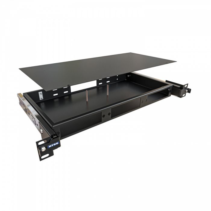 Кросс NTSS оптический выдвижной 19'' частично укомплектованный 1U, 8/16/24 портов SС (планки SC-3шт, планка-заглушка-2шт, сплайс-кассета-1шт) черный RAL 9005