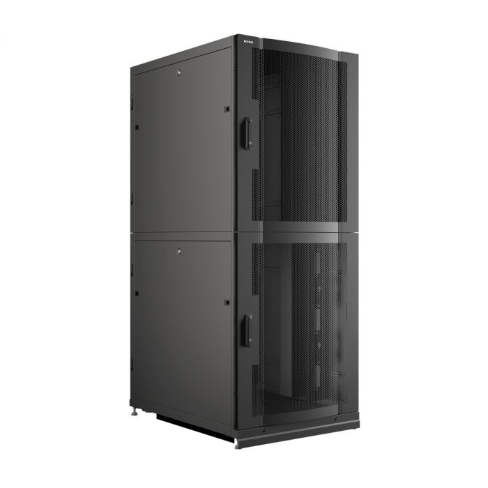 Шкаф напольный серверный NTSS CoDS 42U 800х1070мм, 2 секции по 20U, двойные боковые стенки, панель потолка и пола с щеточными вводами, двери перфорированная и перфорированная двухстворчатая, регулируемые опоры, ролики, черный RAL 9005
