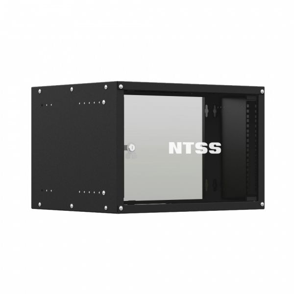Шкаф настенный телекоммуникационный NTSS LIME 6U 550х600х370мм, 2 профиля 19, дверь стеклянная, боковые стенки несъемные, разобранный, черный RAL 9005
