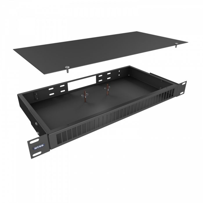 Кросс NTSS оптический 19'' укомплектованный 1U, 8 портов SC/UPC duplex, 62.5/125 мкм (сплошная панель, сплайс-кассета, пигтейлы, КДЗС, адаптеры) черный RAL 9005