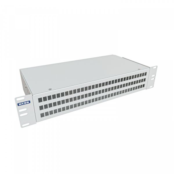 Кросс NTSS оптический 19'' укомплектованный 2U, 96 портов LC/UPC duplex, 50/125 мкм (сплошная панель, сплайс-кассета 6шт, пигтейлы, КДЗС, адаптеры) серый RAL 7035