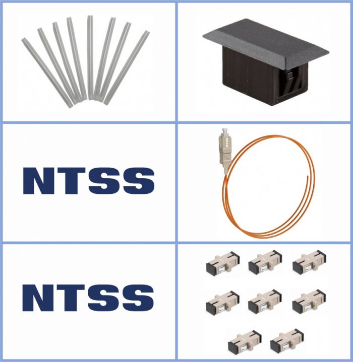 Кросс NTSS оптический настенный Микро 8, укомплектованный, 4 порта SC/UPC, 62.5/125 мкм (сплошная панель, ложемент, пигтейлы, КДЗС, адаптеры) серый RAL 7035