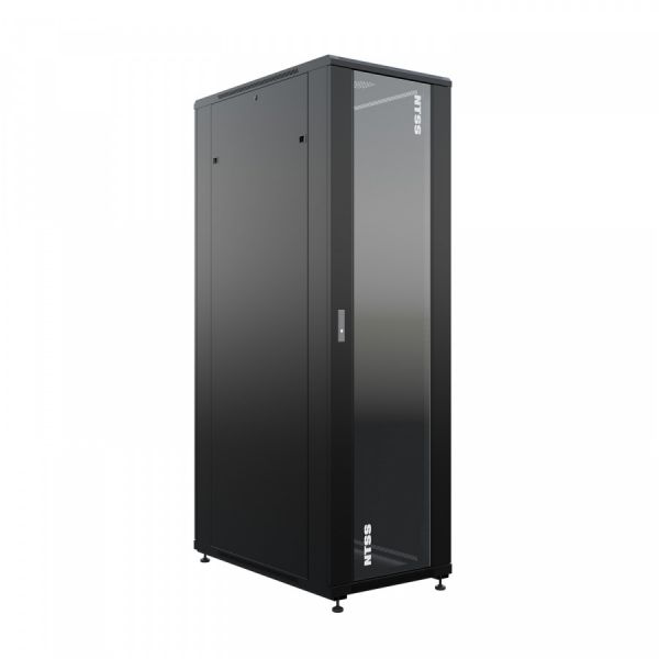 Шкаф напольный универсальный серверный NTSS R 47U 600х1000мм, 4 профиля 19, двери стекло и сплошная металл, боковые стенки съемные, регулируемые опоры, разобранный, черный RAL 9005