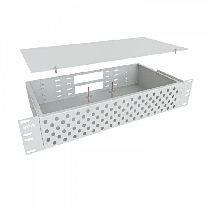 Кросс NTSS оптический 19'' укомплектованный 2U, 96 портов ST/UPC, 62.5/125 мкм (сплошная панель, сплайс-кассета 3шт, пигтейлы, КДЗС, адаптеры) серый RAL 7035