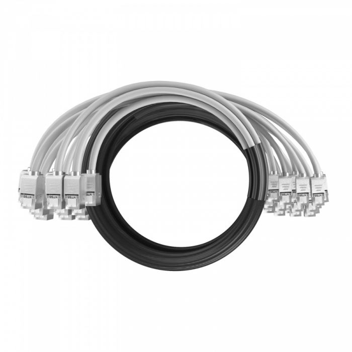 Кабельная сборка NTSS PREMIUM 24pc, U/FTP CAT6A, оконцована разъемами KEYSTONE RJ45 FTP CAT6A, заделка в чулке, вывод 0.6м, длина 6м, LSZH, серый
