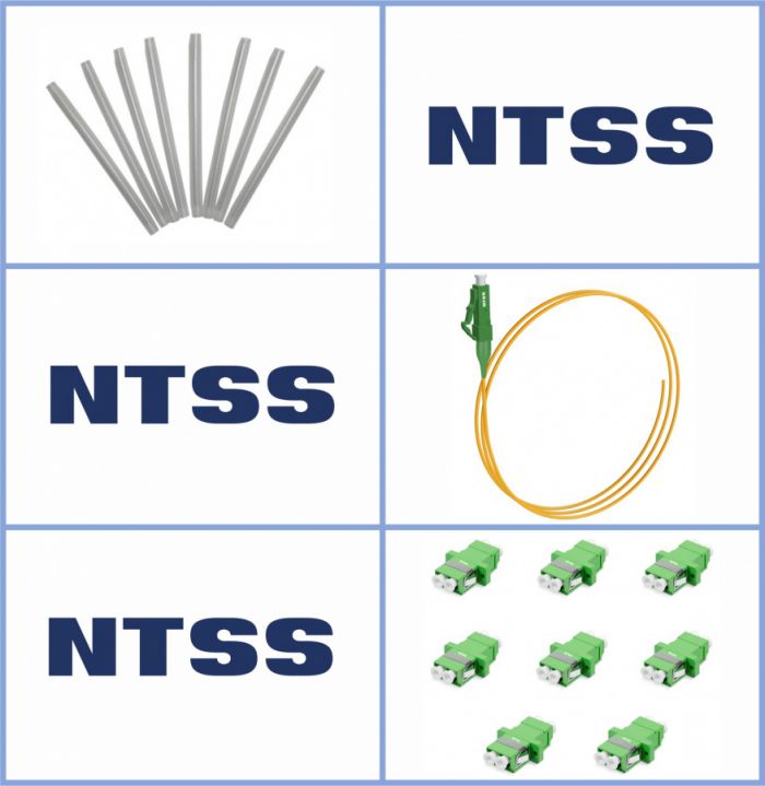 Кросс NTSS оптический настенный Микро, укомплектованный, 8 портов LC/APC duplex, 9/125 мкм (сплошная панель, ложемент, пигтейлы, КДЗС, адаптеры) серый RAL 7035