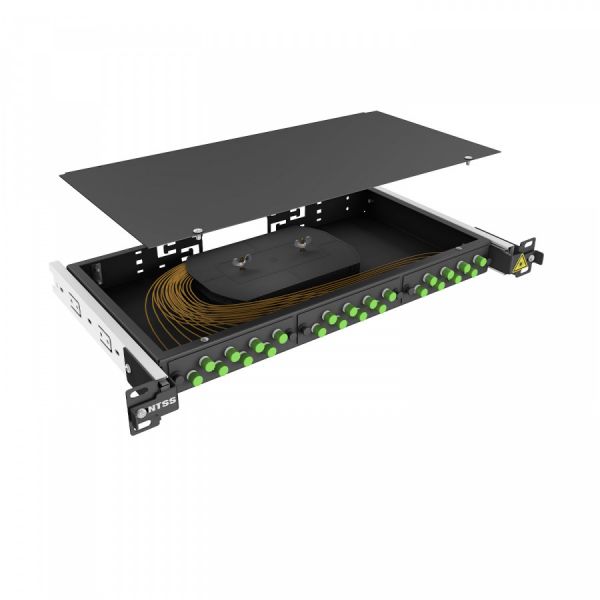Кросс 19" NTSS PREMIUM выдвижной, предсобранный 1U, 8 портов FC/APC, 9/125 мкм, черный