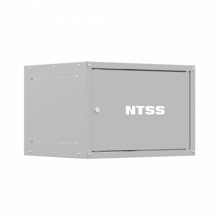 Шкаф настенный телекоммуникационный NTSS LIME 6U 550х600х370мм, 2 профиля 19, дверь сплошная металл, боковые стенки несъемные, разобранный, серый RAL 7035