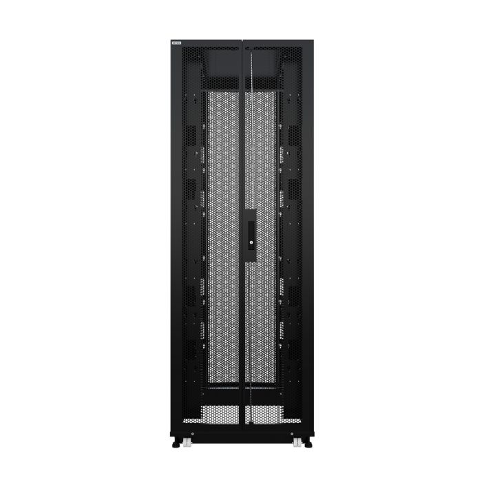 Шкаф напольный для ЦОД серверный NTSS ПРОЦОД PCM 48U 800х1070мм, 4 профиля 19, двойные боковые стенки, панель потолка с вводами, без панели пола, двери перфорированная и перфорированная двухстворчатая, регулируемые опоры, ролики, сварной каркас, черный RAL 9005