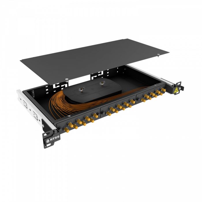 Кросс 19" NTSS PREMIUM выдвижной, предсобранный 1U, 16 портов ST/UPC, 50/125 мкм, черный