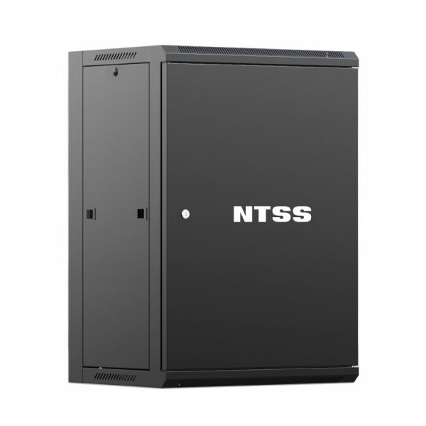 Шкаф настенный телекоммуникационный NTSS W 15U 600х600х770мм, 2 профиля 19, дверь сплошная металл, боковые стенки съемные, разобранный, черный RAL 9005