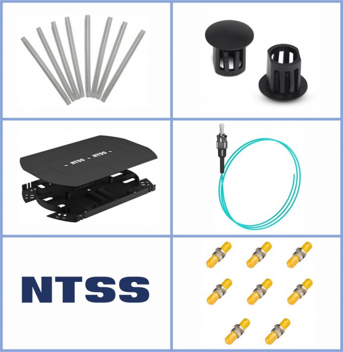 Кросс NTSS оптический 19'' укомплектованный 2U, 96 портов ST/UPC, 50/125 мкм ОМ3 (сплошная панель, сплайс-кассета 3шт, пигтейлы, КДЗС, адаптеры) серый RAL 7035