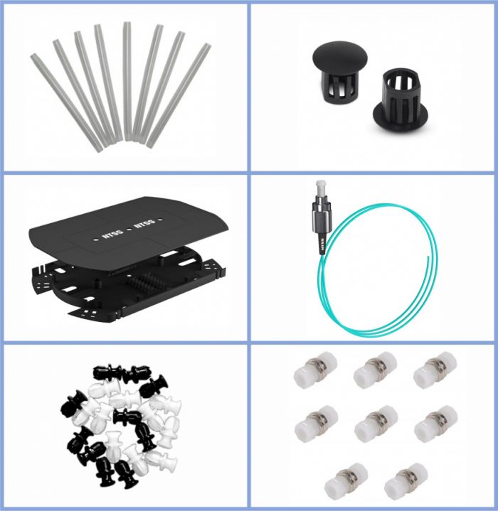 Кросс NTSS оптический настенный, укомплектованный, 12 портов FC/UPC, 50/125 мкм ОМ3 (планки, сплайс-кассета, пигтейлы, КДЗС, адаптеры) серый RAL 7035