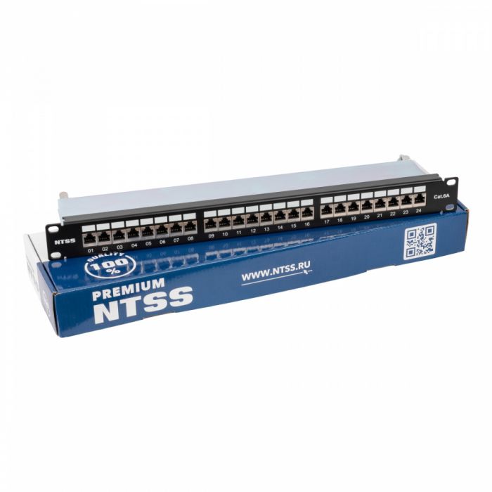 Патч-панель NTSS PREMIUM 1U 24 порта RJ45  FTP cat.6A, Krone IDC (инструмент в комплекте), с органайзером