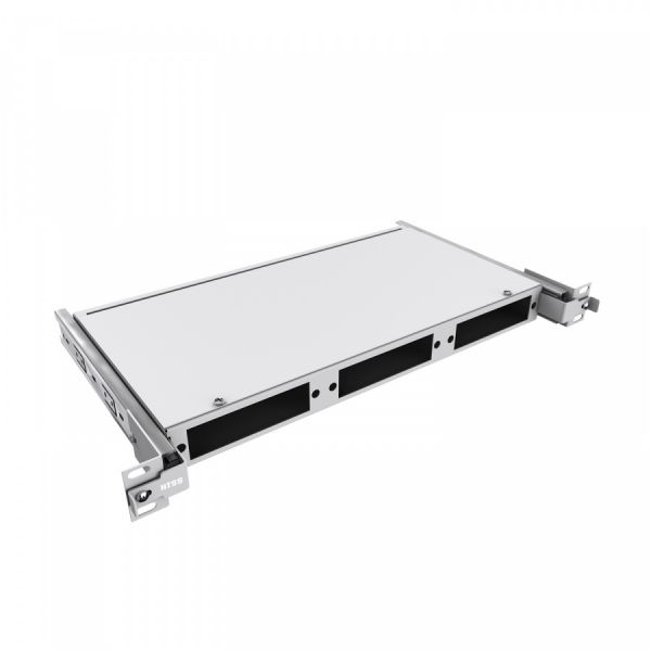 Кросс NTSS оптический выдвижной 19'' частично укомплектованный 1U, 8/16/24 портов FC/ST (планки FC/ST-3шт, планка-заглушка-2шт, сплайс-кассета-1шт) серый RAL 7035