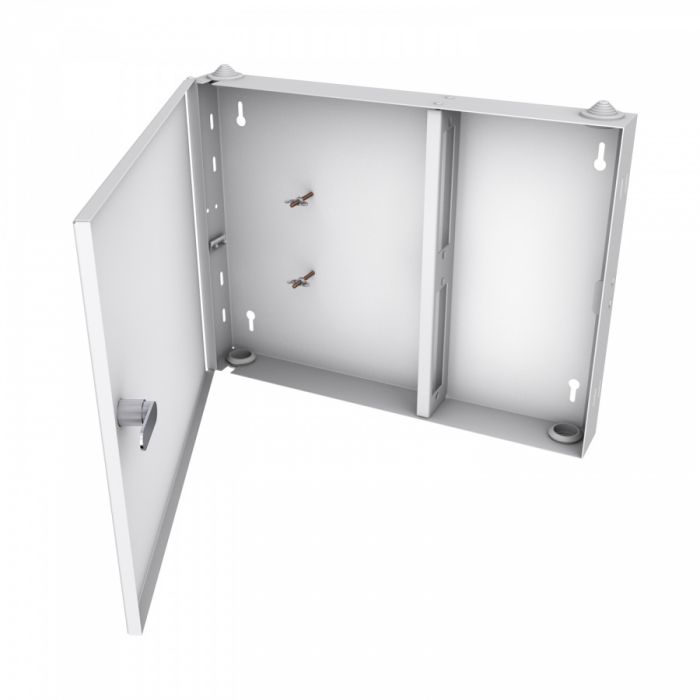 Кросс NTSS оптический настенный, укомплектованный, 12 портов LC/UPC duplex, 50/125 мкм ОМ4 (планки, сплайс-кассета, пигтейлы, КДЗС, адаптеры) серый RAL 7035