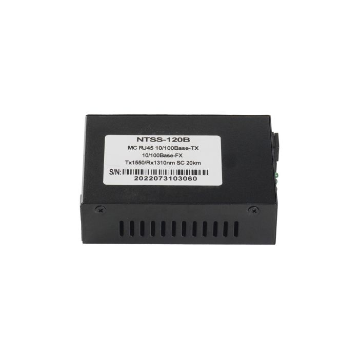 WDM медиаконвертер NTSS с RJ45 портом 10/100Base-T и 10/100Base-FX с разъемом SC, рабочая длина волны (передача/прием) 1550/1310 нм, SM, дальность до 20 км, DC 5В 2A