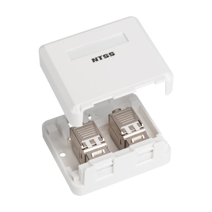 Настенная коробка NTSS PREMIUM для розеточных модулей типа Keystone 2xRJ45 со шторками белый
