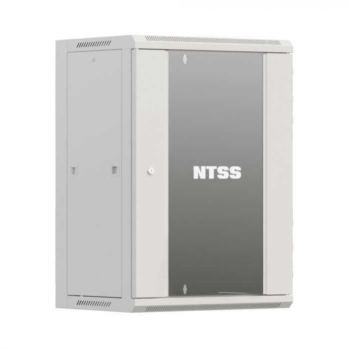 Шкаф настенный телекоммуникационный NTSS W 12U 600х600х635мм, 2 профиля 19, дверь стеклянная, боковые стенки съемные, задняя стенка, разобранный, серый RAL 7035