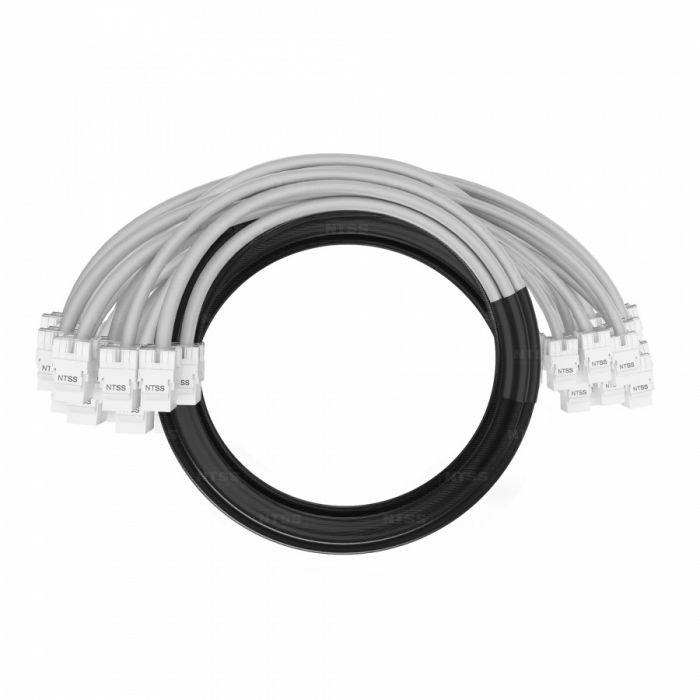 Кабельная сборка NTSS PREMIUM 24pc, UTP CAT6, оконцована разъемами KEYSTONE RJ45 UTP CAT6, заделка в чулке, вывод 0.6м, длина 8м, LSZH, серый