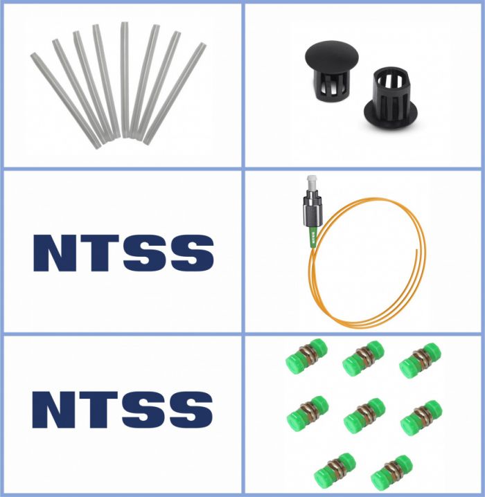 Кросс NTSS оптический настенный Микро 8, укомплектованный, 4 порта FC/APC, 9/125 мкм (сплошная панель, ложемент, пигтейлы, КДЗС, адаптеры) серый RAL 7035