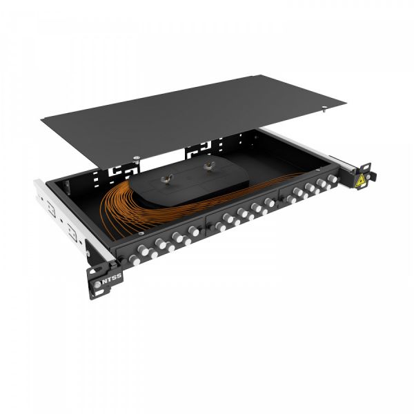 Кросс 19" NTSS PREMIUM выдвижной, предсобранный 1U, 16 портов FC/UPC, 50/125 мкм, черный