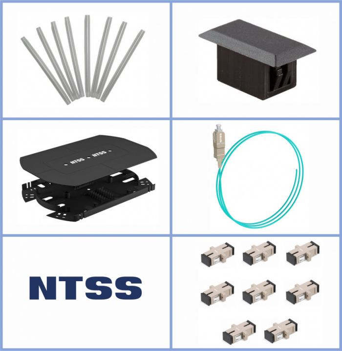 Кросс NTSS оптический 19'' укомплектованный 2U, 96 портов SC/UPC, 50/125 мкм ОМ3 (сплошная панель, сплайс-кассета 3шт, пигтейлы, КДЗС, адаптеры) серый RAL 7035