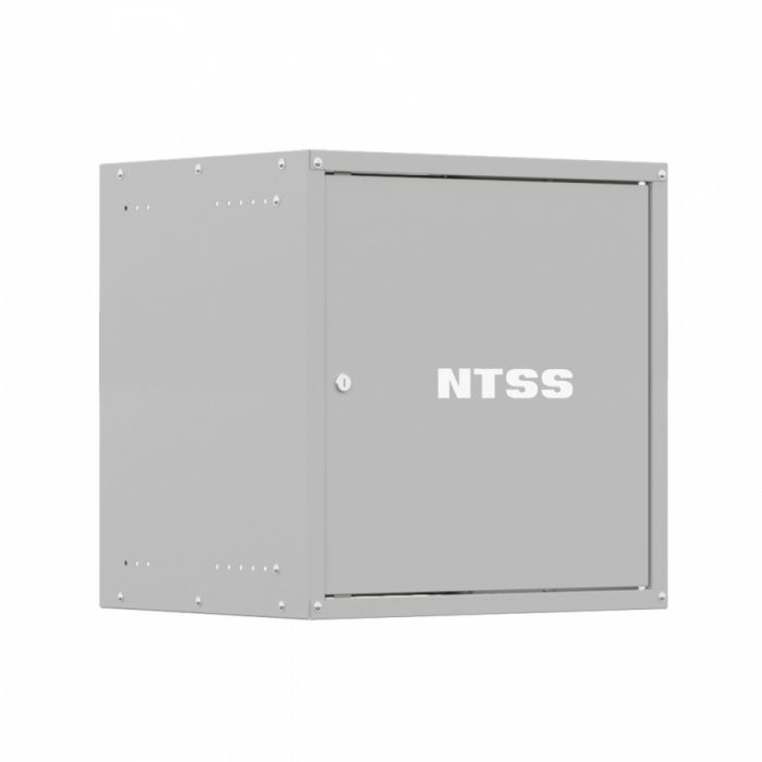 Шкаф настенный телекоммуникационный NTSS LIME 9U 550х450х500мм, 2 профиля 19, дверь сплошная металл, боковые стенки несъемные, разобранный, серый RAL 7035