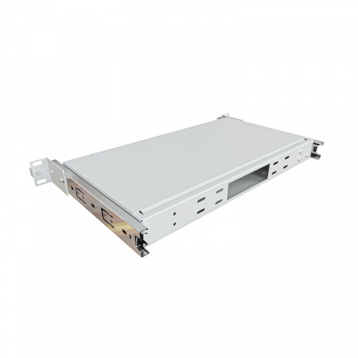 Кросс NTSS оптический выдвижной 19'' укомплектованный 1U, 24 порта SC/UPC, 50/125 мкм ОМ3 (планки, сплайс-кассета, пигтейлы, КДЗС, адаптеры) серый RAL 7035