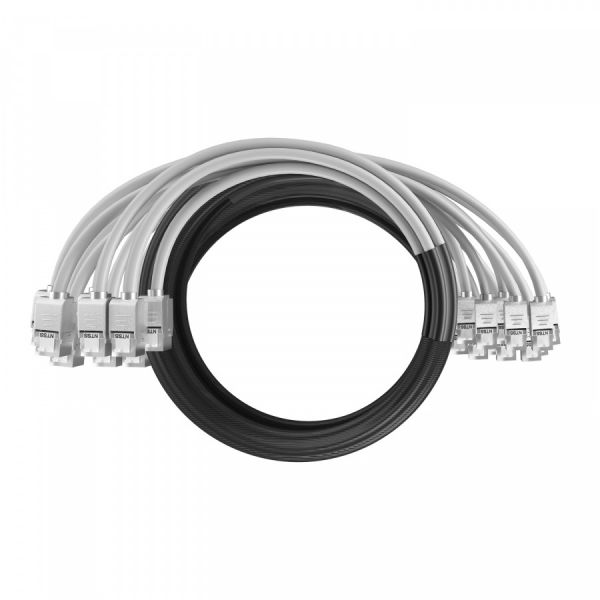 Кабельная сборка NTSS PREMIUM 12pc, S/FTP CAT6A, оконцована разъемами KEYSTONE RJ45 FTP CAT6A, заделка в чулке, вывод 0.6м, длина 11м, LSZH, серый
