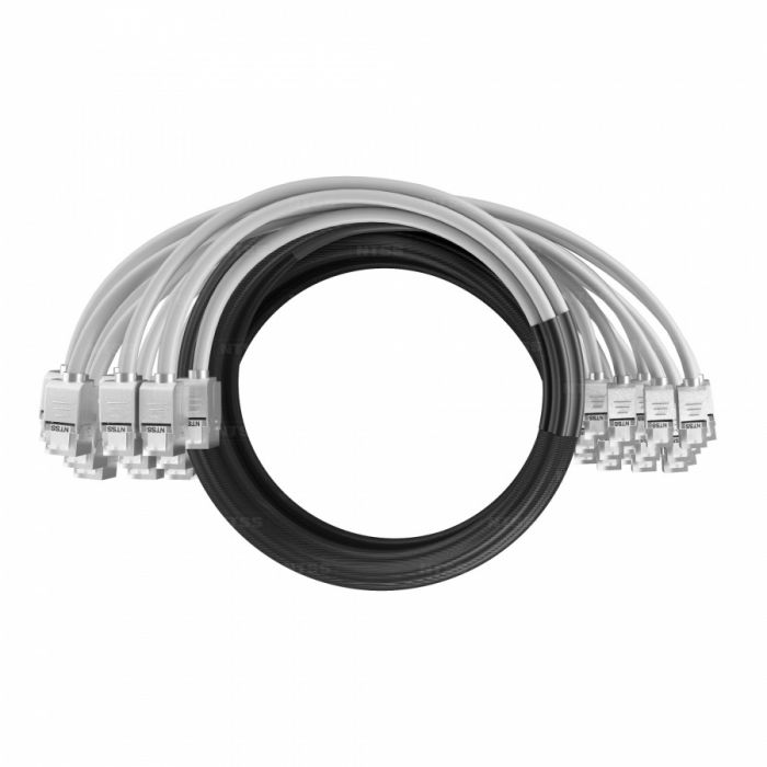 Кабельная сборка NTSS PREMIUM 24pc, FTP CAT6, оконцована разъемами KEYSTONE RJ45 FTP CAT6, заделка в чулке, вывод 0.6м, длина 12м, LSZH, серый