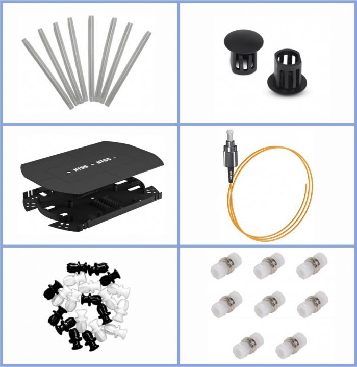 Кросс NTSS оптический настенный, укомплектованный, 48 портов FC/UPC, 9/125 мкм (планки, сплайс-кассета 2шт, пигтейлы, КДЗС, адаптеры) серый RAL 7035