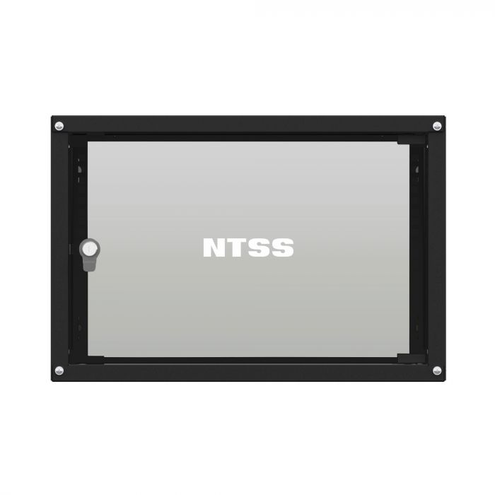 Шкаф настенный телекоммуникационный NTSS LIME 6U 550×350×370 мм, 2 профиля 19, дверь стеклянная, боковые стенки несъемные, разобранный, черный RAL 9005