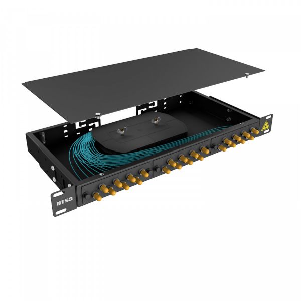 Кросс 19" NTSS PREMIUM, предсобранный 1U, 24 порта ST/UPC, 50/125 мкм OM3, черный